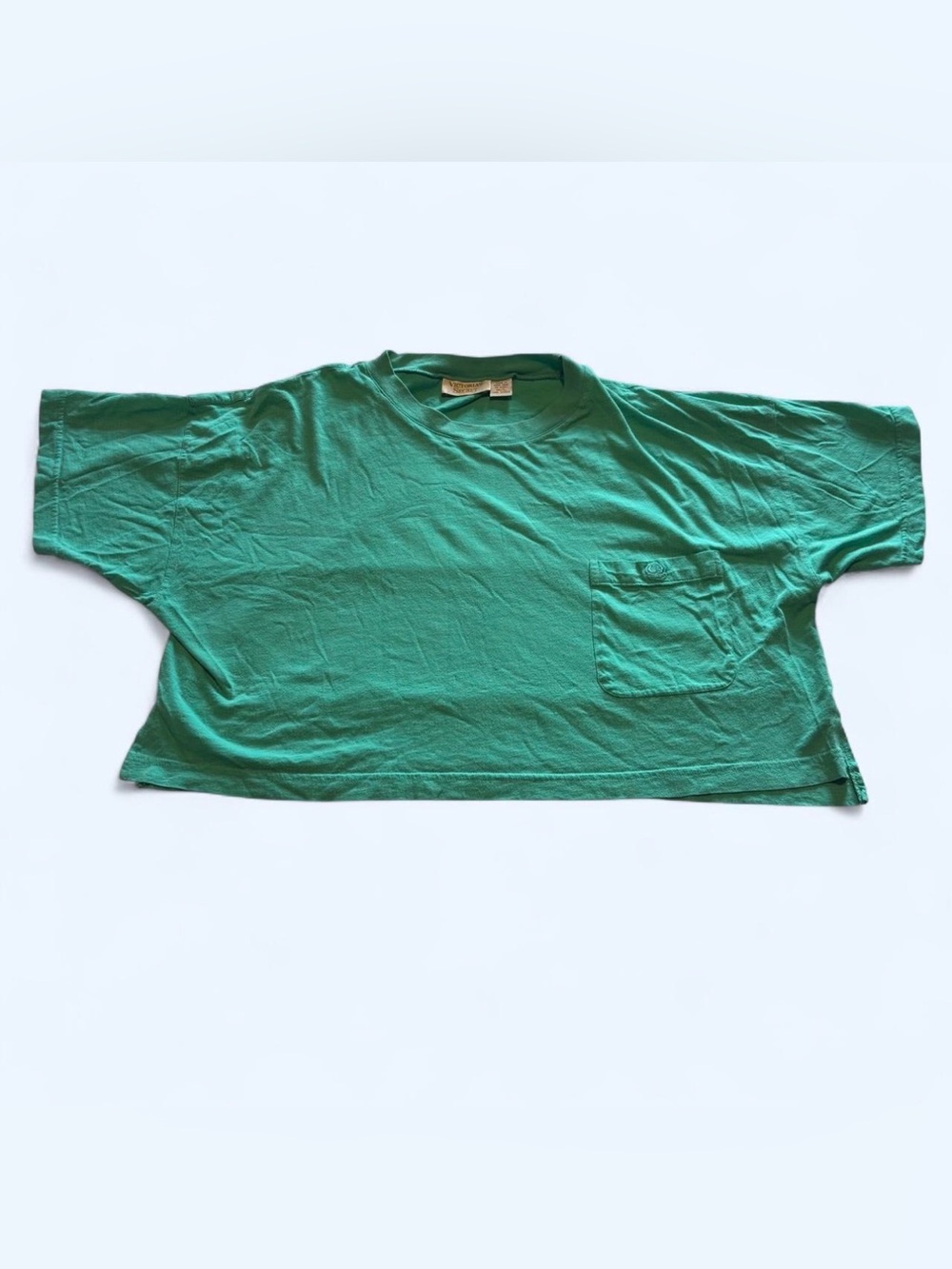 Vtg 90s Victorias Secret Gold Crop Pocket T Shirt Teal Boxy Oversized Sz M L